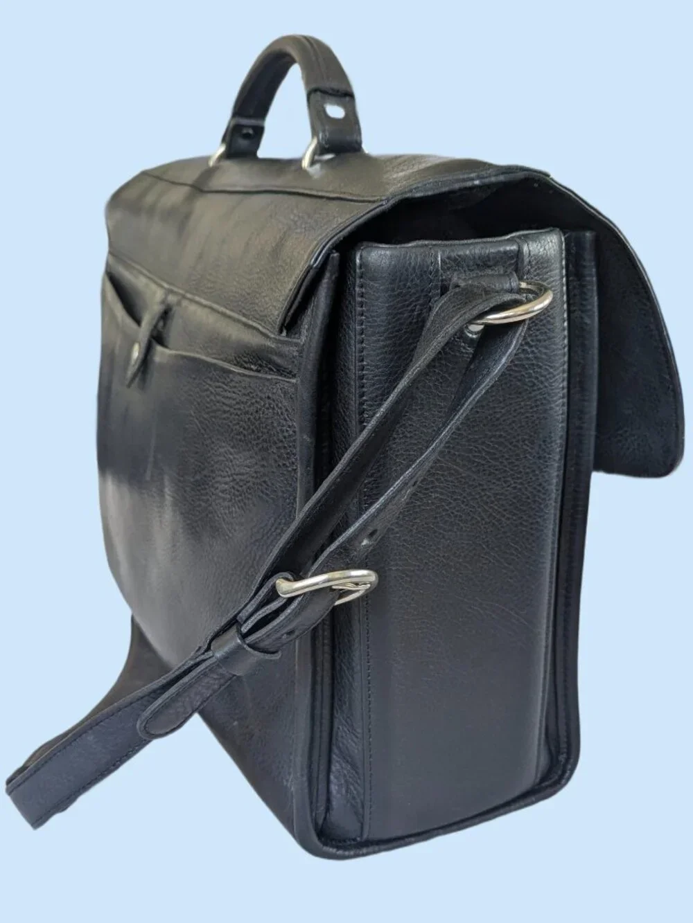 Glaser Designs San Francisco Hand Burnished Black Marbled Leather Flapover Bag